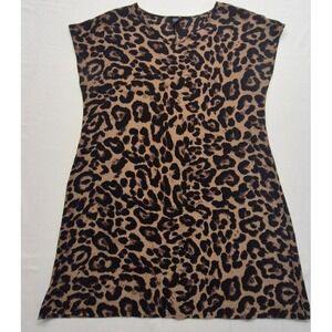 Emery Rose Leopard Animal Print Women's Dress 1X V-Neck Short Sleeves stretch